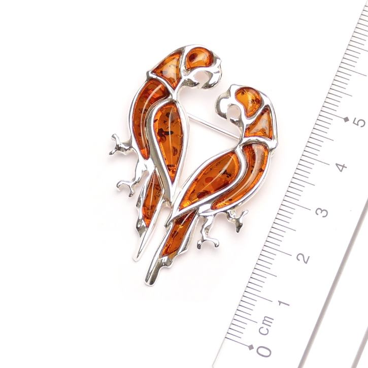 BS-010 Brosche Papageien cognac