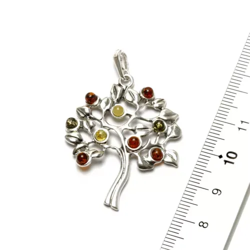 K435 Silber Anhänger, Lebensbaum, multicolour