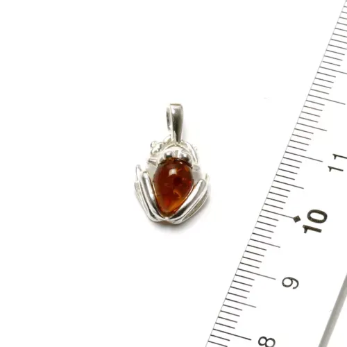 K438 Silber Anhänger, Frosch, cognac