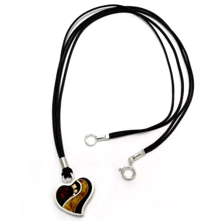 V54-05 Silber Collier mit Baumwollband, ca,45cm